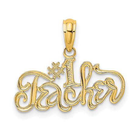 #1 TEACHER Charm Pendant in Real 14k Yellow Gold