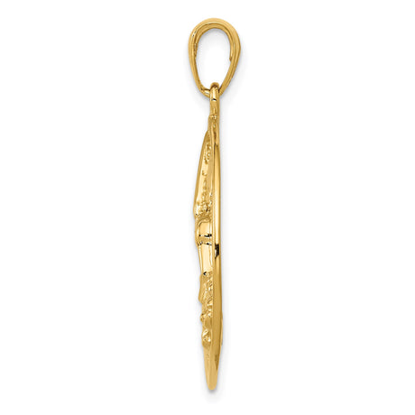 14k Yellow Gold Pendant with Hummingbird and Flower, Nature-Inspired Openwork Design for Women