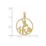 14k Yellow Gold Pendant with Hummingbird and Flower, Nature-Inspired Openwork Design for Women