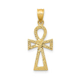 14k Yellow Gold Ankh Cross Pendant, Textured Egyptian Symbol Jewelry for Men and Women