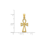 14k Yellow Gold Ankh Cross Pendant, Textured Egyptian Symbol Jewelry for Men and Women