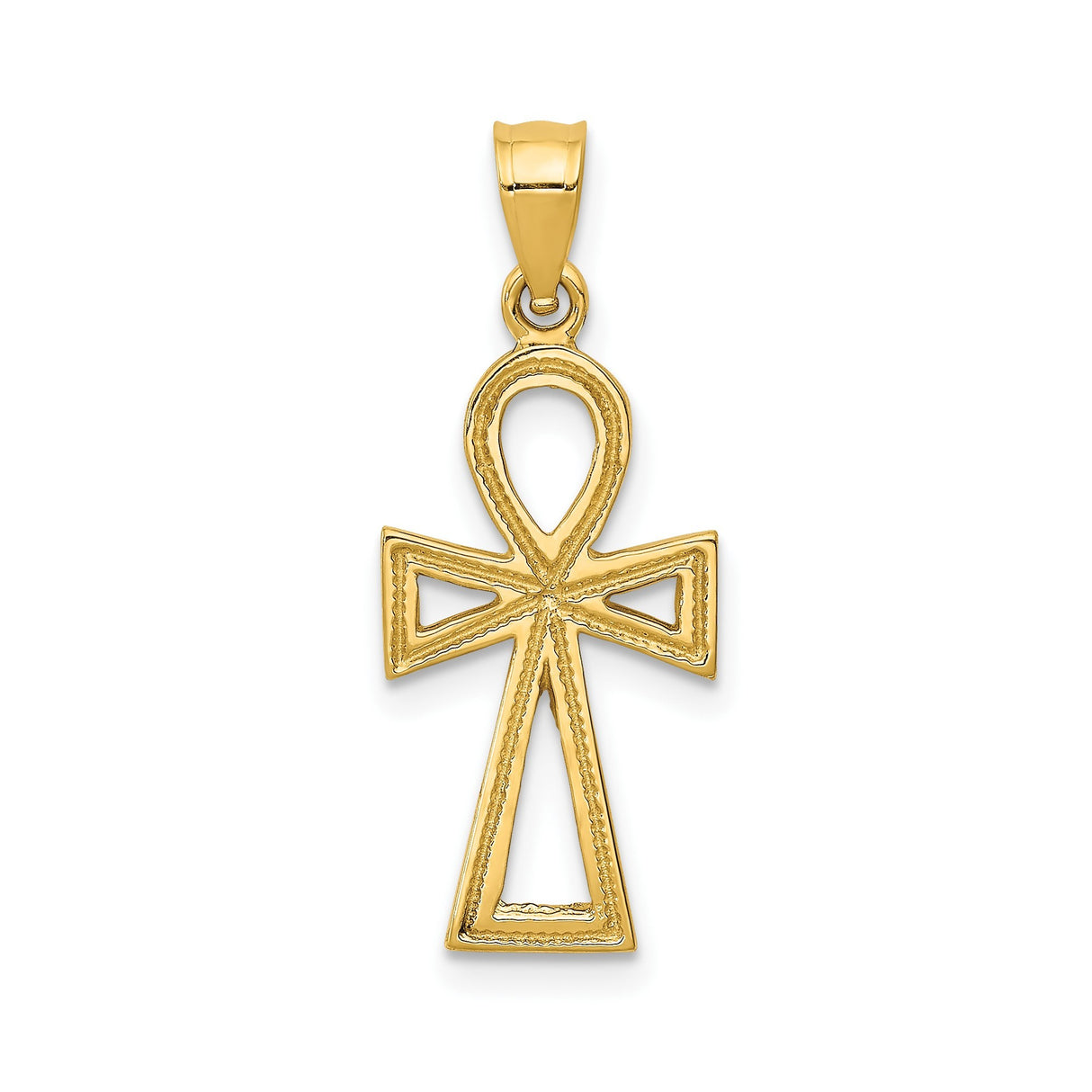 14k Yellow Gold Ankh Cross Pendant, Textured Egyptian Symbol Jewelry for Men and Women
