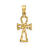 14k Yellow Gold Ankh Cross Pendant, Textured Egyptian Symbol Jewelry for Men and Women
