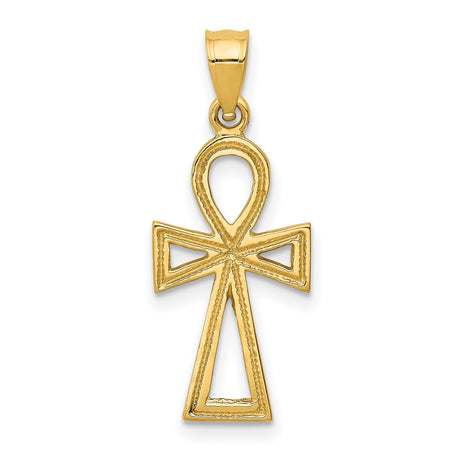 Solid Textured Ankh Cross Charm Pendant in Real 14k Yellow Gold