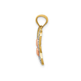 14k Two-Tone Gold Butterfly Pendant with Rose and Yellow Gold Hearts and Filigree Wings