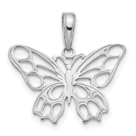 14k White Gold Butterfly Pendant, Openwork Design Symbolizing Transformation and Renewal