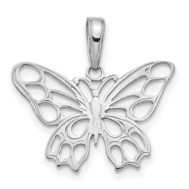 14k White Gold Butterfly Pendant, Openwork Design Symbolizing Transformation and Renewal