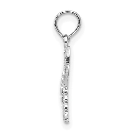 14k White Gold Butterfly Pendant with Filigree Design and Textured Wings