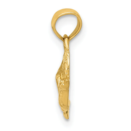 14k Yellow Gold Dove Pendant, Flying Bird Holy Spirit Christian Charm for Women