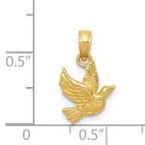 14k Yellow Gold Dove Pendant, Flying Bird Holy Spirit Christian Charm for Women