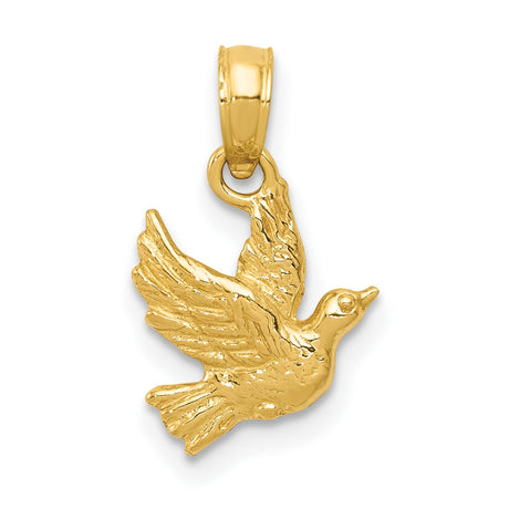 14k Yellow Gold Dove Pendant, Flying Bird Holy Spirit Christian Charm for Women