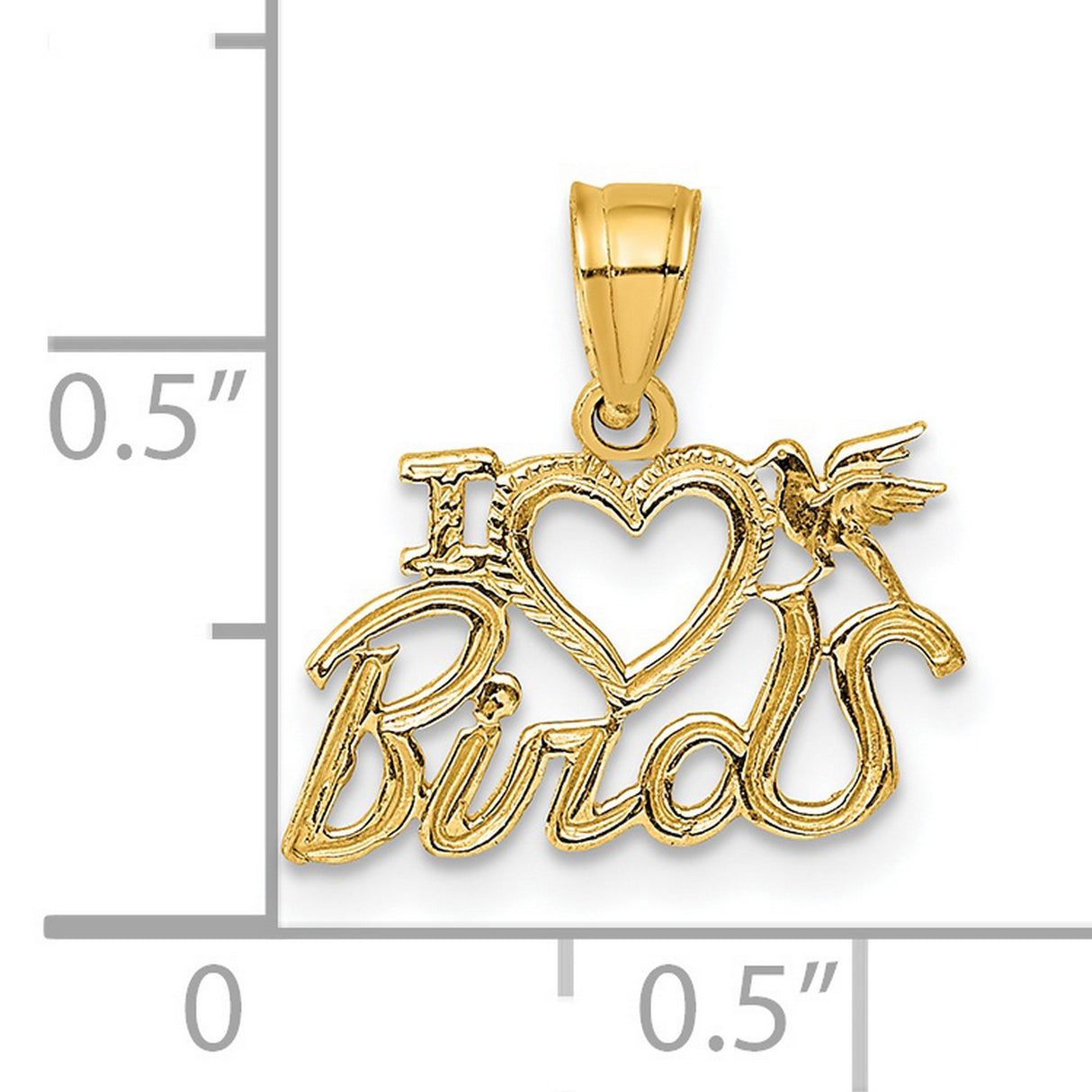 I HEART BIRDS Charm Pendant in Real 14k Yellow Gold