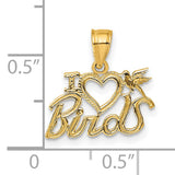 I HEART BIRDS Charm Pendant in Real 14k Yellow Gold