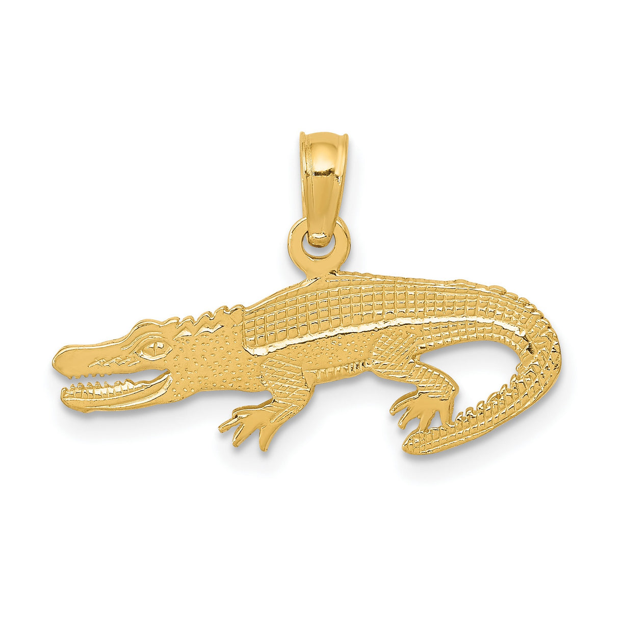 14k Yellow Gold Alligator Pendant with Detailed Crocodile Design, Jungle Wildlife Theme