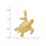 14k Yellow Gold Sea Turtle Pendant with Textured Shell and Flipper Detail