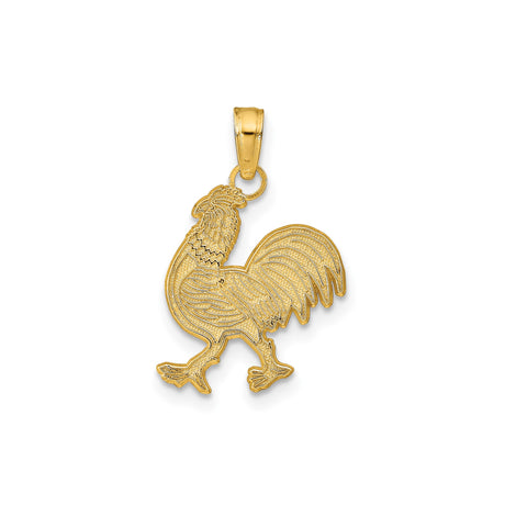 14k Yellow Gold Rooster Pendant, Detailed Zodiac Animal Medallion for Men or Unisex Wear