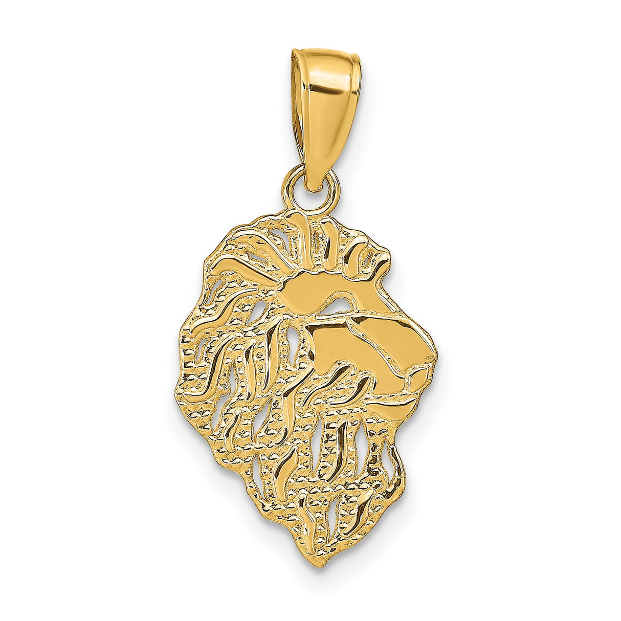 Male Lion Head With Cut-Out Mane Accents Charm Pendant in Real 14k Yellow Gold