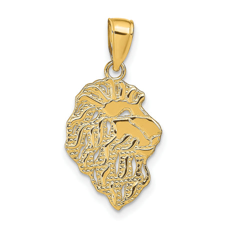 Male Lion Head With Cut-Out Mane Accents Charm Pendant in Real 14k Yellow Gold