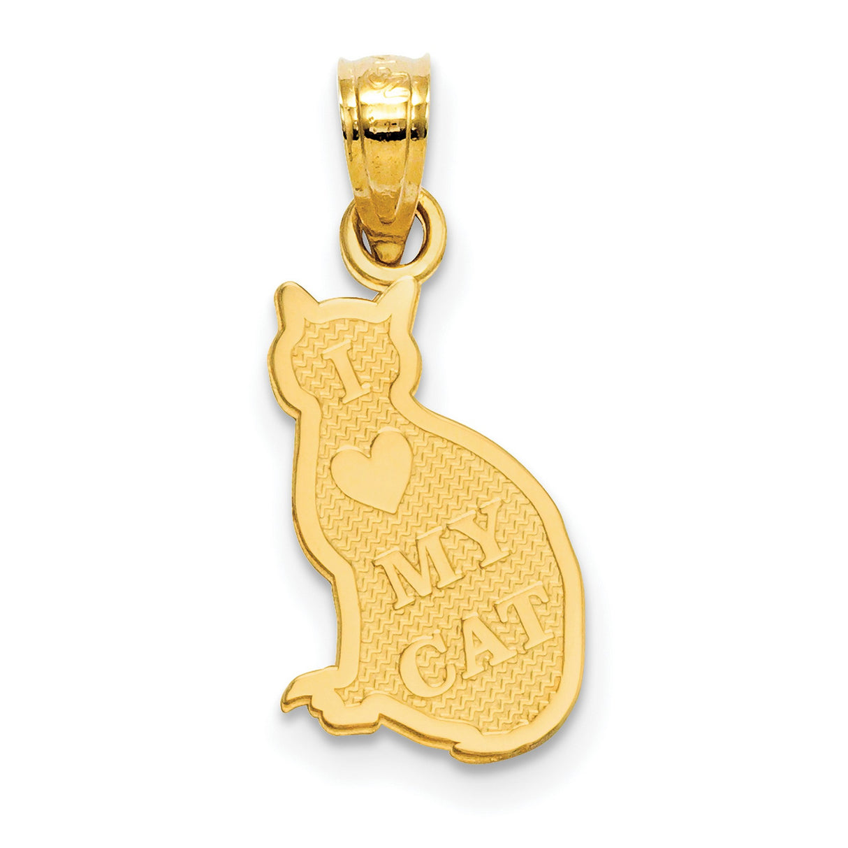 I Heart My Cat Words On Reversible Cat Shaped Charm Pendant in Real 14k Yellow Gold