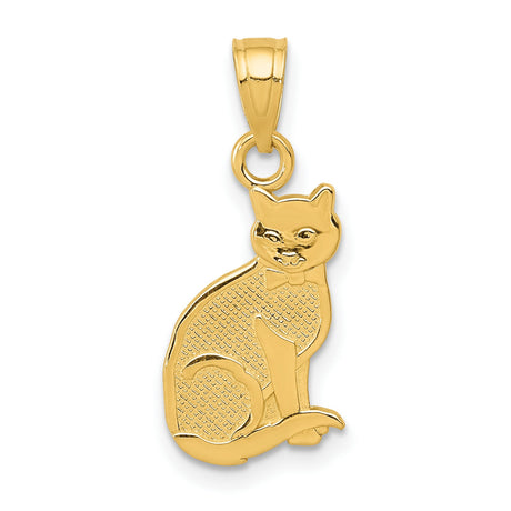 I Heart My Cat Words On Reversible Cat Shaped Charm Pendant in Real 14k Yellow Gold