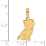 Sitting Cat With Bow Tie Charm Pendant in Real 14k Yellow Gold