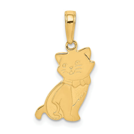 Sitting Cat With Bow Tie Charm Pendant in Real 14k Yellow Gold