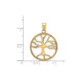 14k Yellow Gold Tree of Life Pendant, Openwork Circular Design with Textured Edge