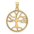 14k Yellow Gold Tree of Life Pendant, Openwork Circular Design with Textured Edge