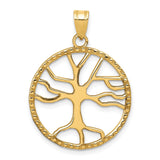 14k Yellow Gold Tree of Life Pendant, Openwork Circular Design with Textured Edge