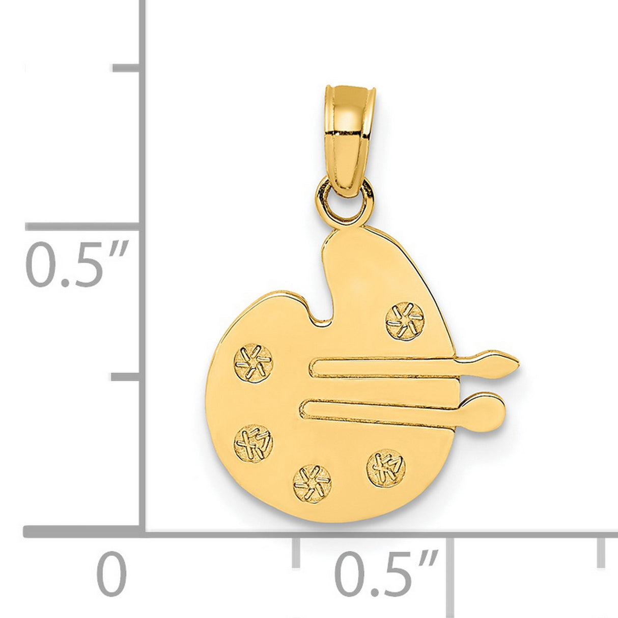14k Yellow Gold Artist Palette Pendant with Paintbrush Accents, Painter Charm Jewelry