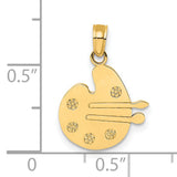 14k Yellow Gold Artist Palette Pendant with Paintbrush Accents, Painter Charm Jewelry