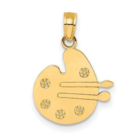 14k Yellow Gold Artist Palette Pendant with Paintbrush Accents, Painter Charm Jewelry