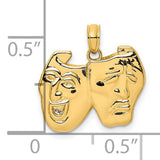 14k Yellow Gold Theater Pendant with Comedy and Tragedy Masks Drama Theme