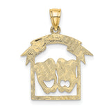 14k Yellow Gold Drama Mask Pendant with Comedy and Tragedy Faces Banner