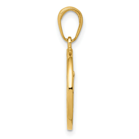 14k Yellow Gold Om Pendant with Cut-Out Round Frame, Spiritual Hindu Symbol Jewelry