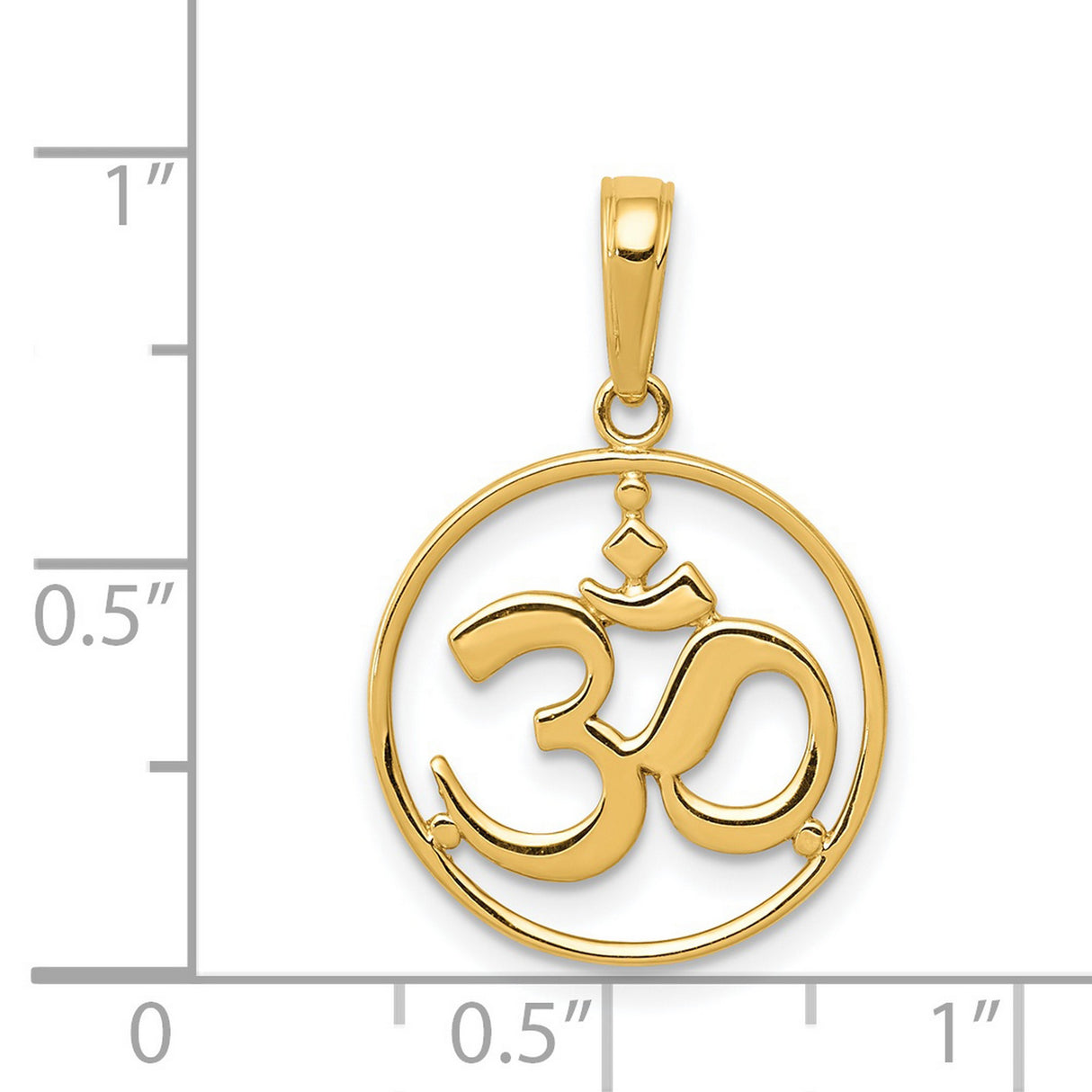 14k Yellow Gold Om Pendant with Cut-Out Round Frame, Spiritual Hindu Symbol Jewelry