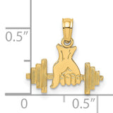 Hand Holding Barbell Charm Pendant in Real 14k Yellow Gold