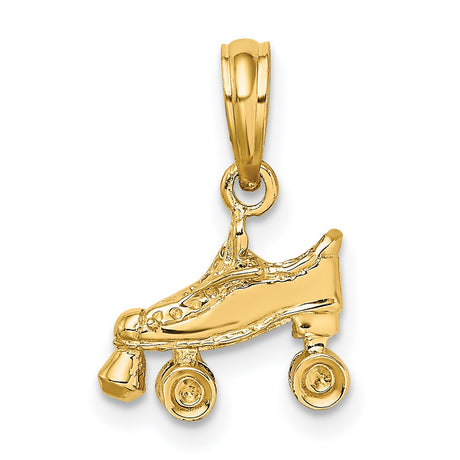 14k Yellow Gold Roller Skate Pendant with Vintage Quad Boot Design, Retro Skating Charm
