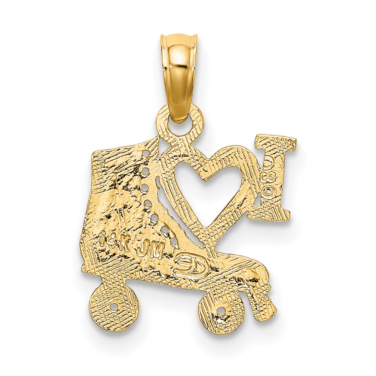 14k Yellow Gold Roller Skate Pendant with Heart Design, Vintage Style Charm for Women or Teens
