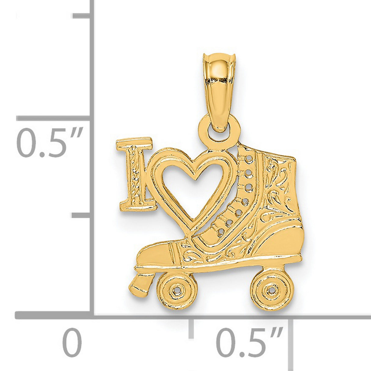 14k Yellow Gold Roller Skate Pendant with Heart Design, Vintage Style Charm for Women or Teens