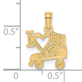 14k Yellow Gold Roller Skate Pendant with Heart Design, Vintage Style Charm for Women or Teens