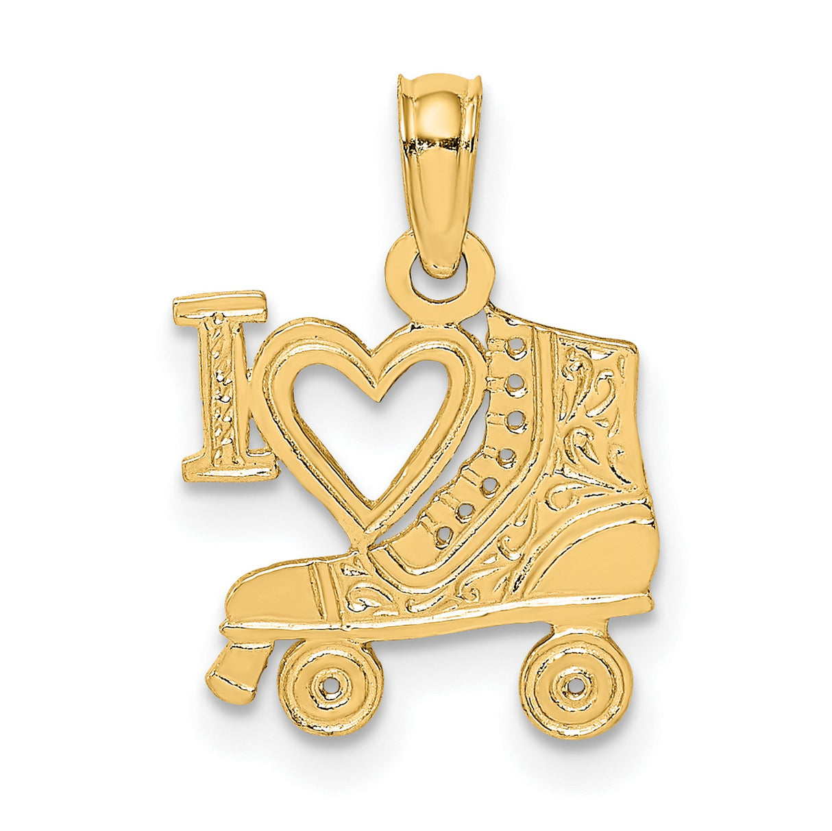 14k Yellow Gold Roller Skate Pendant with Heart Design, Vintage Style Charm for Women or Teens