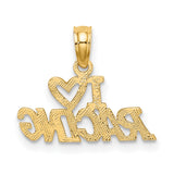 14k Yellow Gold I Heart Racing Pendant, Unisex Motorsport Charm with Heart Symbol