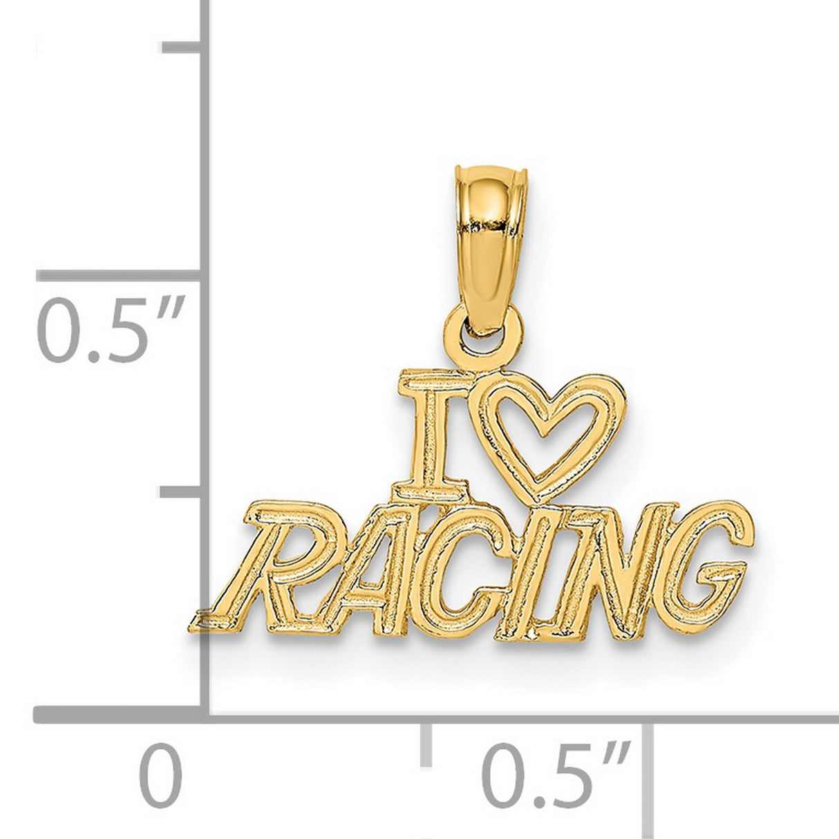 14k Yellow Gold I Heart Racing Pendant, Unisex Motorsport Charm with Heart Symbol