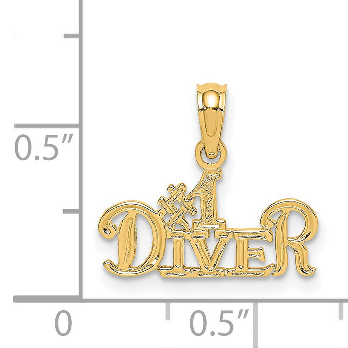 #1 Diver Words Scuba Diving Charm Pendant in Real 14k Yellow Gold