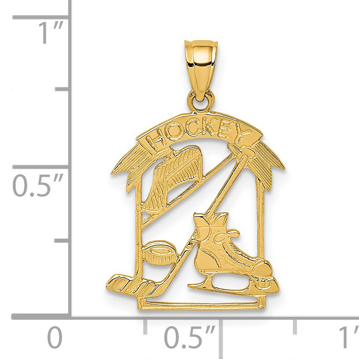14k Yellow Gold Hockey Pendant with Stick, Puck, Helmet and Skates Cutouts, Sports Charm