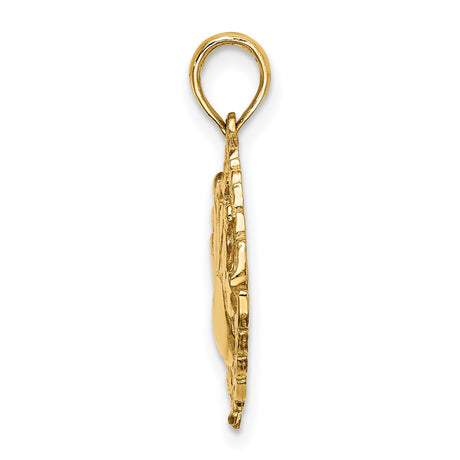 14k Yellow Gold Bowling Pendant with Ball and Pins in Laurel Wreath Frame