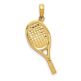 14k Yellow Gold Tennis Racket Pendant with Detailed Strings and Handle, Sports Charm for Women or Unisex