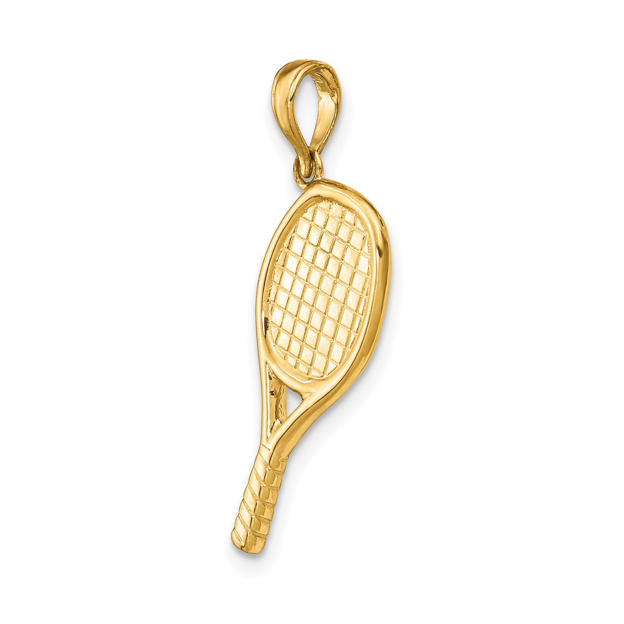 14k Yellow Gold Tennis Racket Pendant with Detailed Strings and Handle, Sports Charm for Women or Unisex