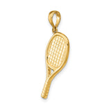 14k Yellow Gold Tennis Racket Pendant with Detailed Strings and Handle, Sports Charm for Women or Unisex